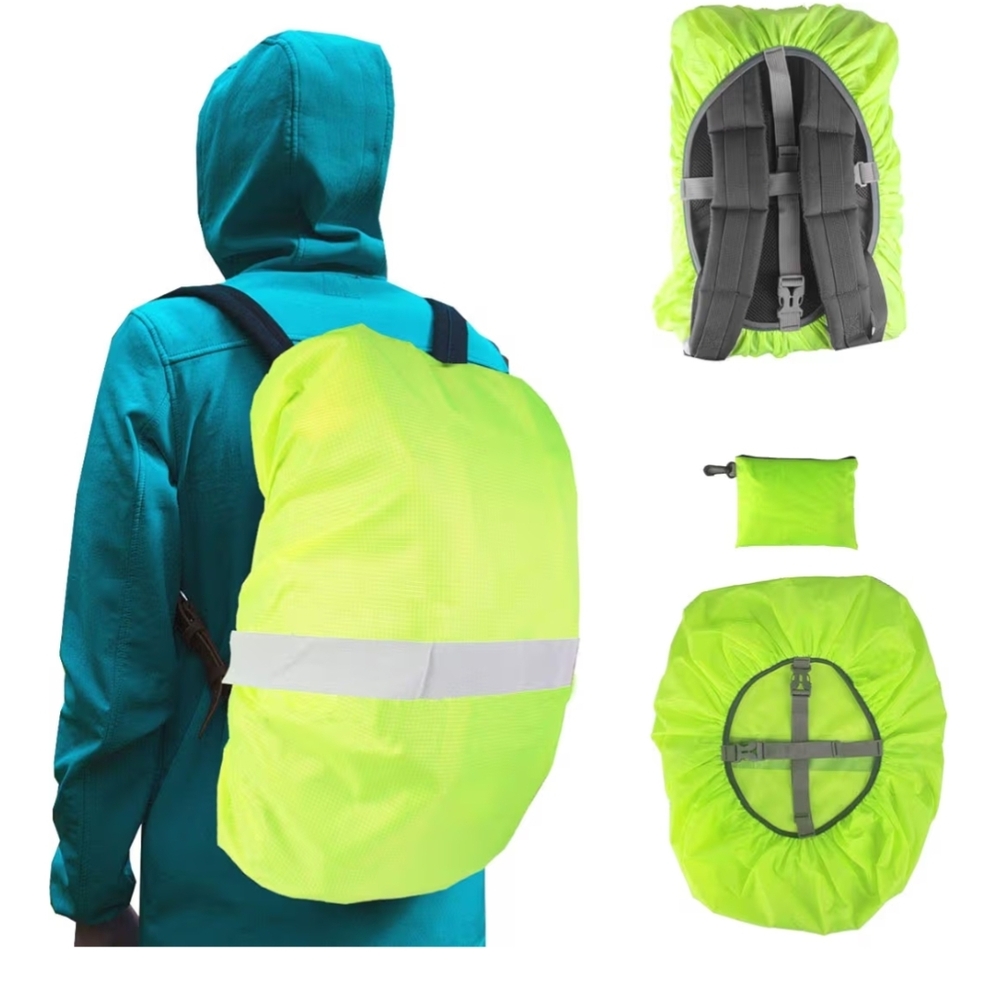 Brand New 100% Waterproof Neon Yellow Backpack Rain Cover With Reflective Strip